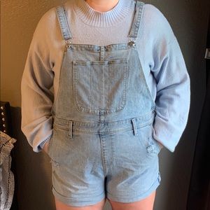 lightwash denim overall shorts